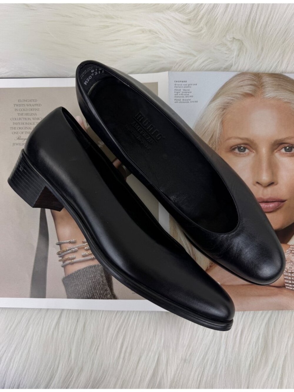 Women’s Munro American Black Leather Pumps US 9.5N Low Block Heel USA M207211
